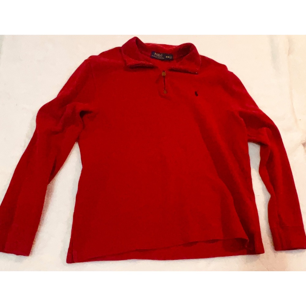 Polo Ralph Lauren Mens Red Ribbed Cotton Quarter Zip Pullover Sweater Size M